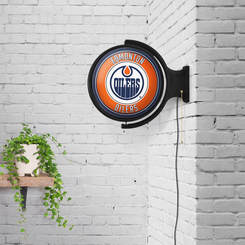 Edmonton Oilers Round Rotating Wall Sign Room View
