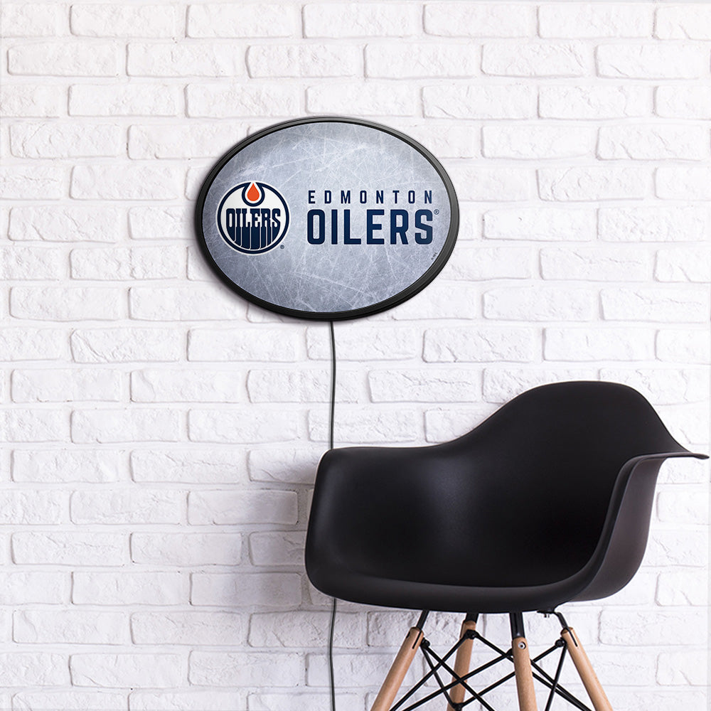 Edmonton Oilers Ice Rink Slimline Oval Lighted Wall Sign Room View