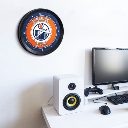 Edmonton Oilers Ribbed Wall Clock Room View
