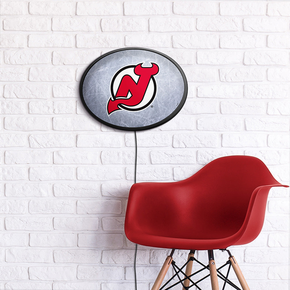 New Jersey Devils Ice Rink Slimline Oval Lighted Wall Sign Room View