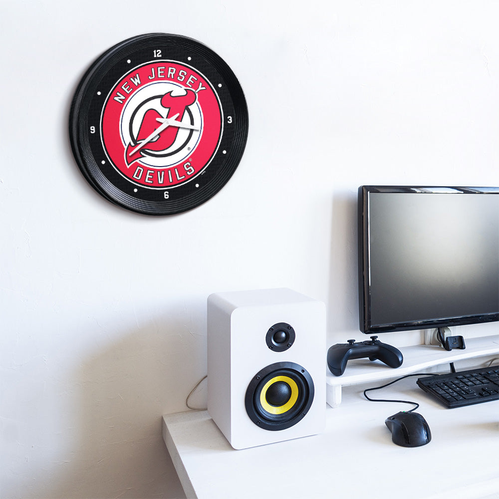 New Jersey Devils Ribbed Wall Clock Room View
