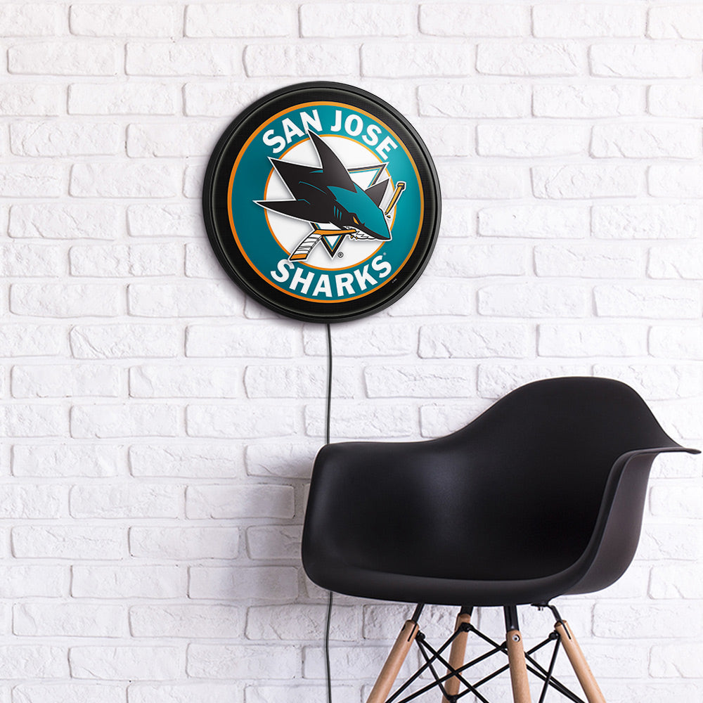 San Jose Sharks Slimline Round Lighted Wall Sign Room View
