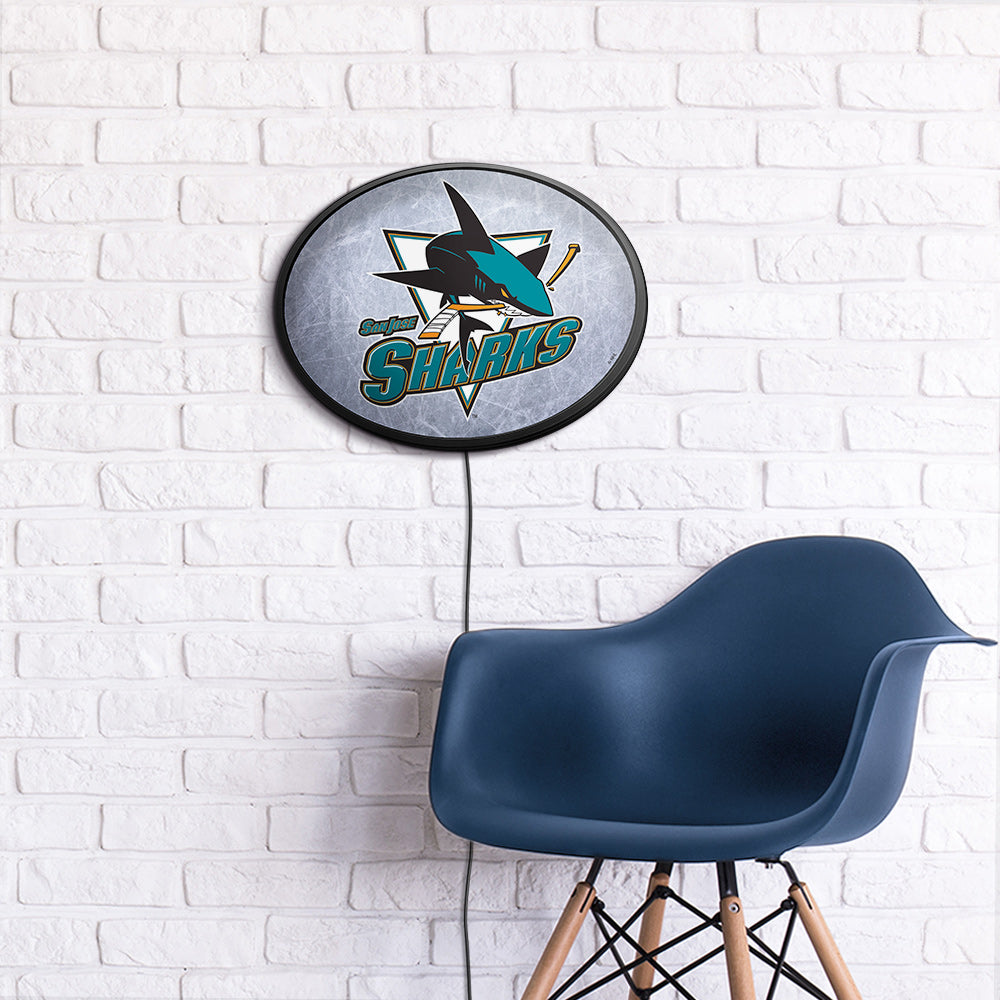 San Jose Sharks Ice Rink Slimline Oval Lighted Wall Sign Room View