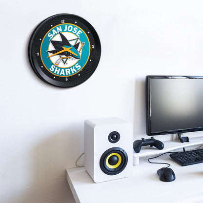 San Jose Sharks Ribbed Wall Clock Room View