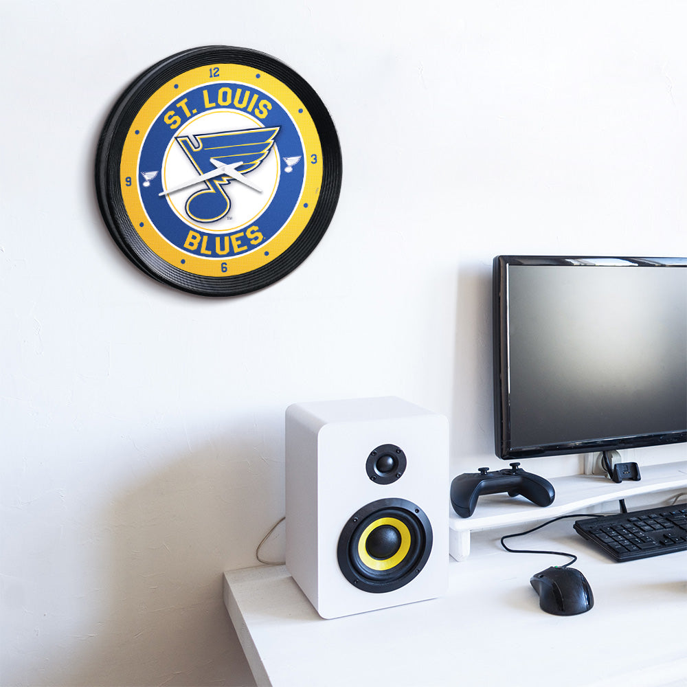 St. Louis Blues Ribbed Wall Clock Room View