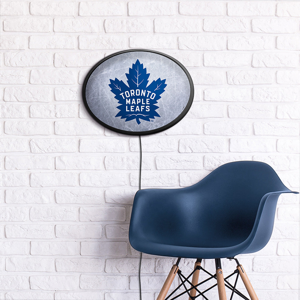 Toronto Maple Leafs Ice Rink Slimline Oval Lighted Wall Sign Room View