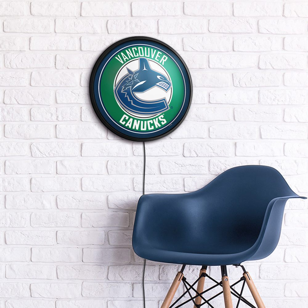 Vancouver Canucks Slimline Round Lighted Wall Sign Room View