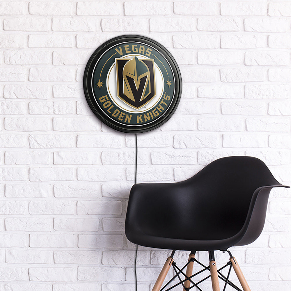 Vegas Golden Knights Slimline Round Lighted Wall Sign Room View