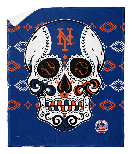 New York Mets CANDY SKULL Sherpa Blanket