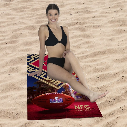 San Francisco 49ers Super Bowl 58 Participant Beach Towel lifestyle