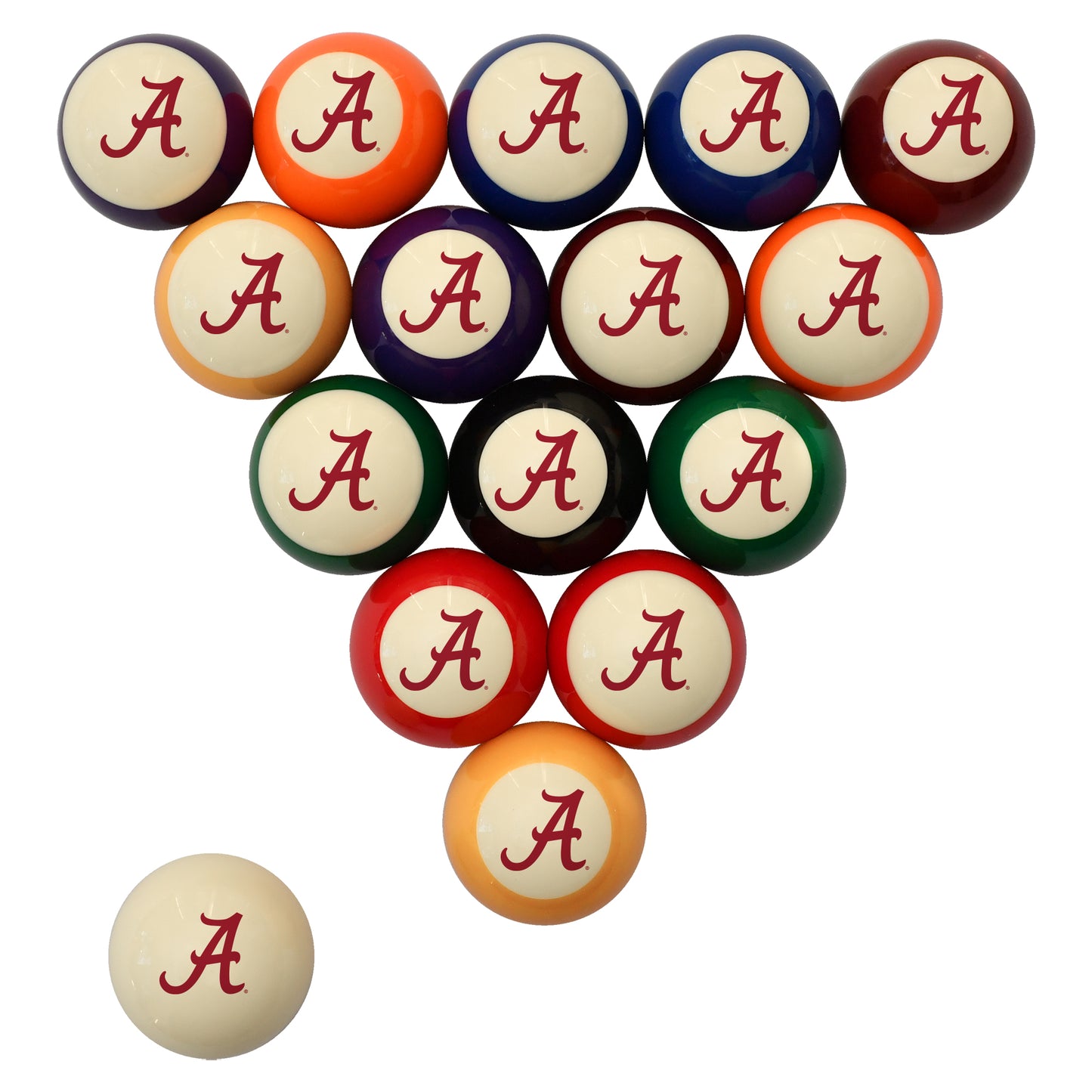 Buy Official Alabama-Crimson-Tide Regulation Billiard Ball Set - Premium College Pool Table Balls Front View