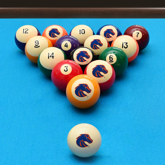Official Boise-State-Broncos Collegiate Billiard Balls Set Arranged on Pool Table Slate