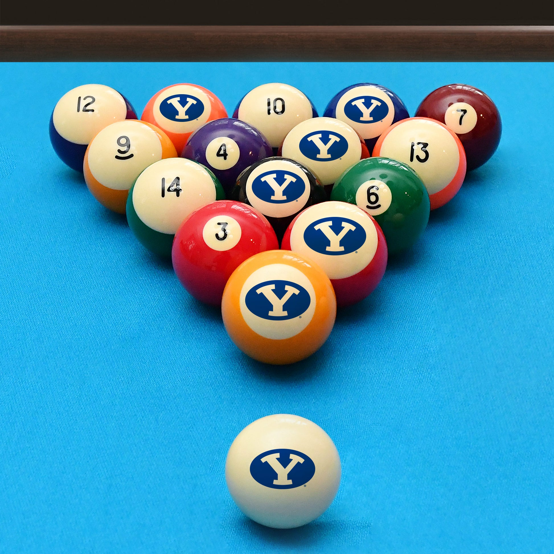 Official Byu-Cougars Collegiate Billiard Balls Set Arranged on Pool Table Slate