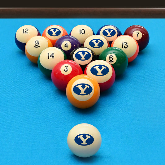 Official Byu-Cougars Collegiate Billiard Balls Set Arranged on Pool Table Slate