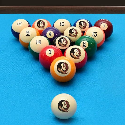 Official Florida-State-Seminoles Collegiate Billiard Balls Set Arranged on Pool Table Slate