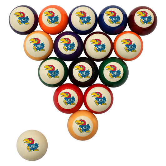 Buy Official Kansas-Jayhawks Regulation Billiard Ball Set - Premium College Pool Table Balls Front View