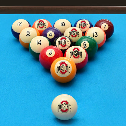 Official Ohio-State-Buckeyes Collegiate Billiard Balls Set Arranged on Pool Table Slate