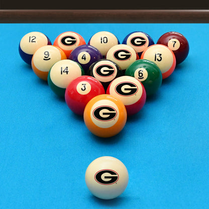 Official Georgia-Bulldogs Collegiate Billiard Balls Set Arranged on Pool Table Slate