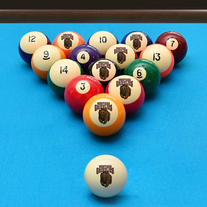 Official Montana-Grizzlies Collegiate Billiard Balls Set Arranged on Pool Table Slate