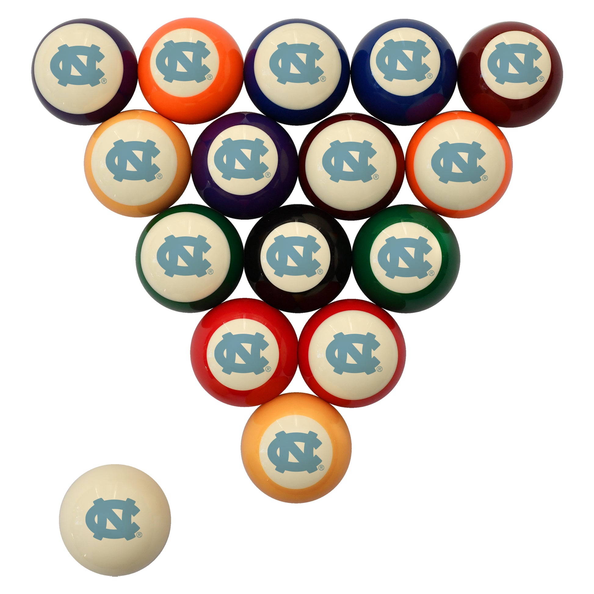 Buy Official North-Carolina-Tar-Heels Regulation Billiard Ball Set - Premium College Pool Table Balls Front View
