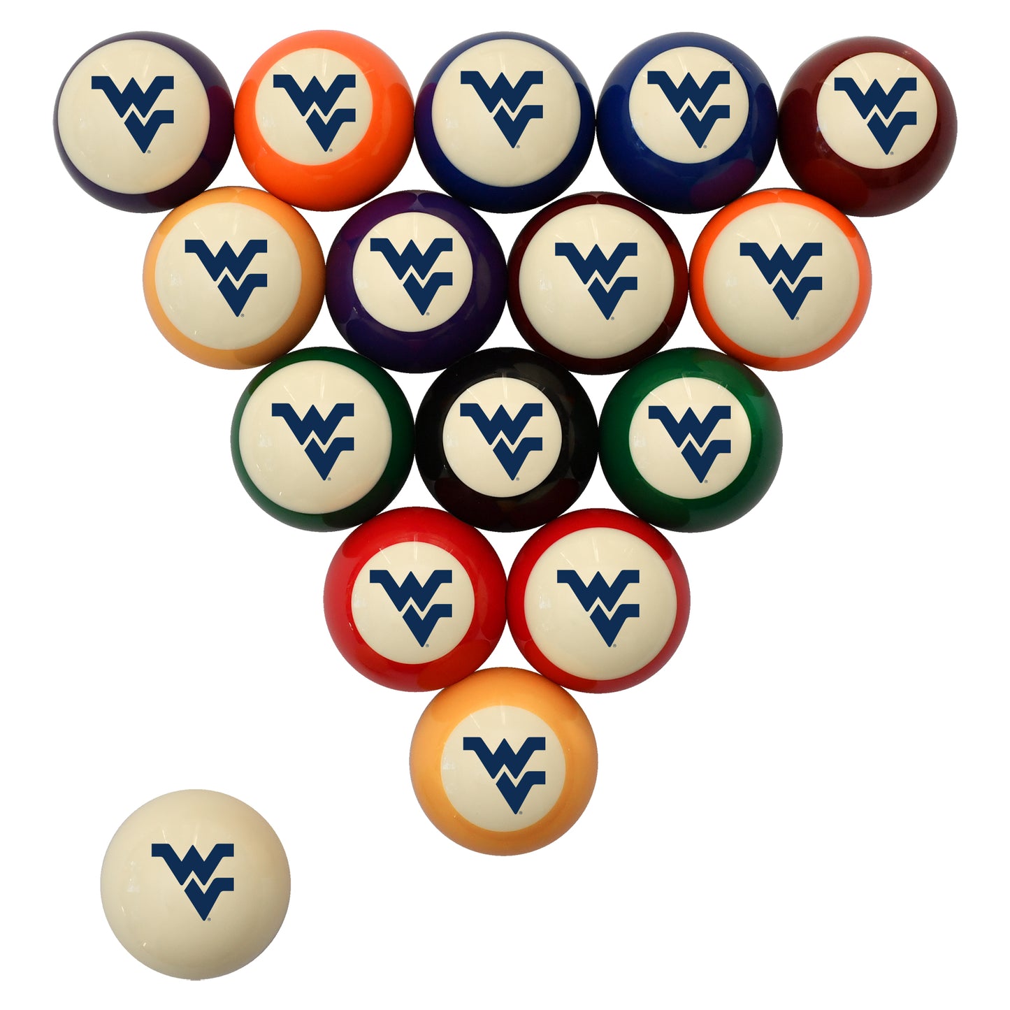 Buy Official West-Virginia-Mountaineers Regulation Billiard Ball Set - Premium College Pool Table Balls Front View