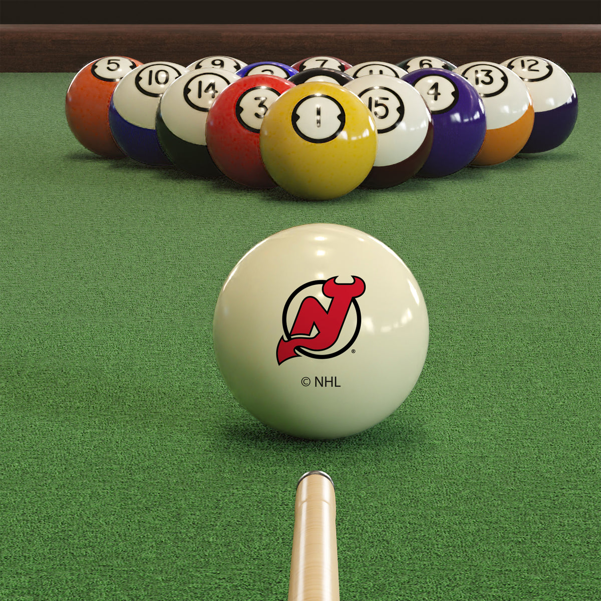 New Jersey Devils NHL pool table cue ball - lifestyle photo