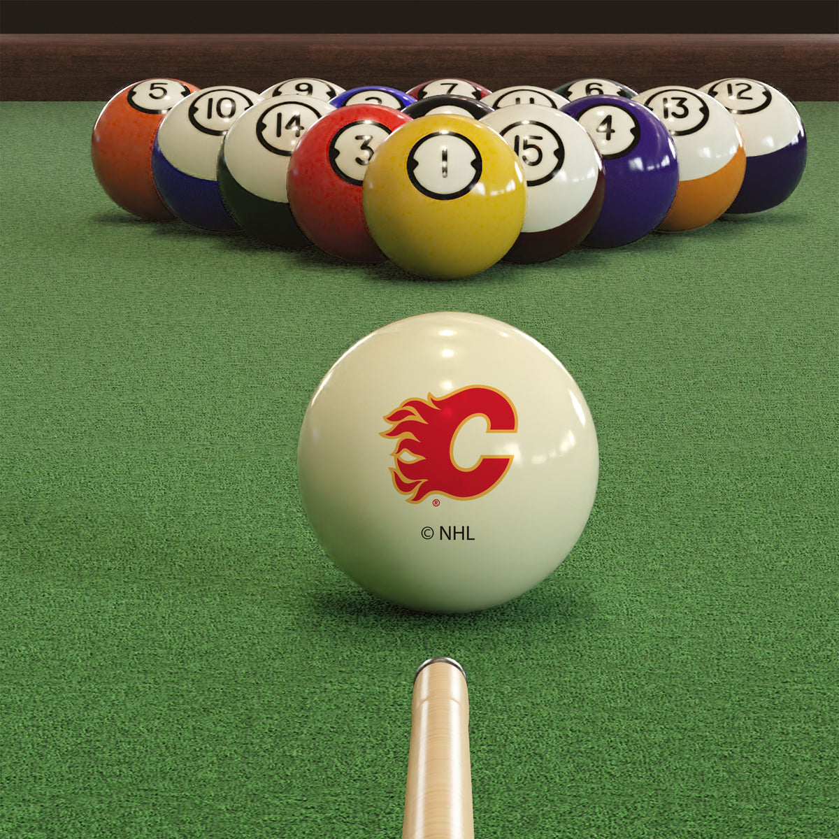 Calgary Flames NHL pool table cue ball - lifestyle photo