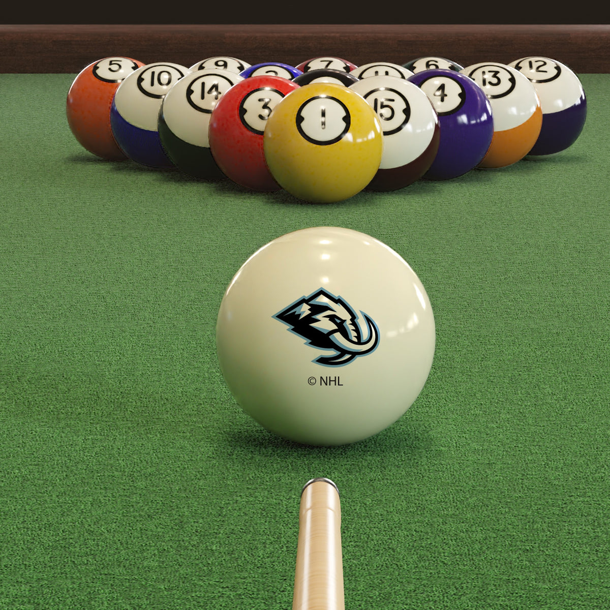 Utah Mammoth NHL pool table cue ball - lifestyle photo