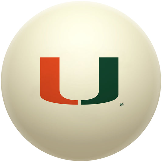 Buy Official Miami-Hurricanes-Pool-Cue-Ball Regulation Pool Table Cue Ball   Premium College Billiard Replacement Ball Front View