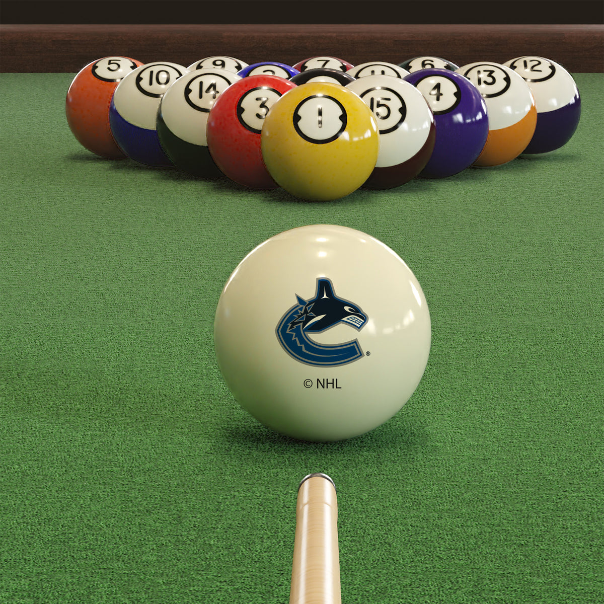 Vancouver Canucks NHL pool table cue ball - lifestyle photo