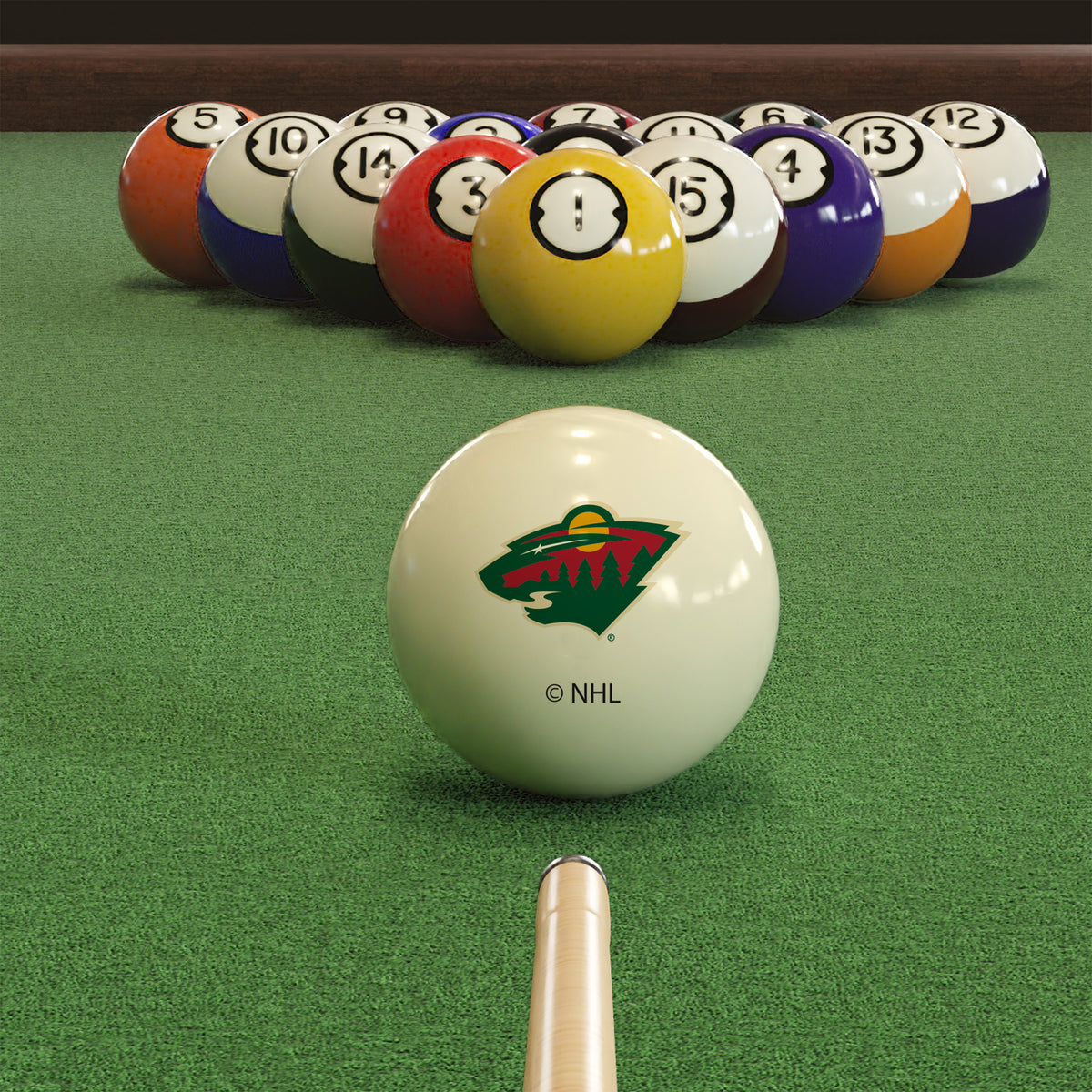 Minnesota Wild NHL pool table cue ball - lifestyle photo