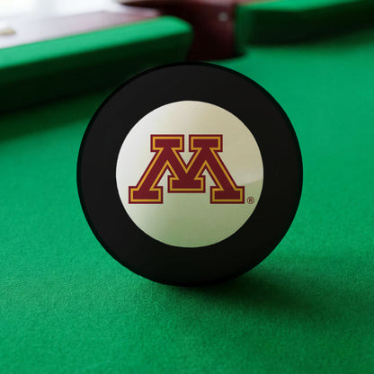 Official Minnesota-Golden-Gophers-Pool-8-Ball Collegiate 8-Ball Lined Up on Green Felt Pool Table Surface with Billiard Ball Rack