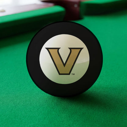 Official Wisconsin-Badgers-Pool-8-Ball Collegiate 8-Ball Lined Up on Green Felt Pool Table Surface with Billiard Ball Rack