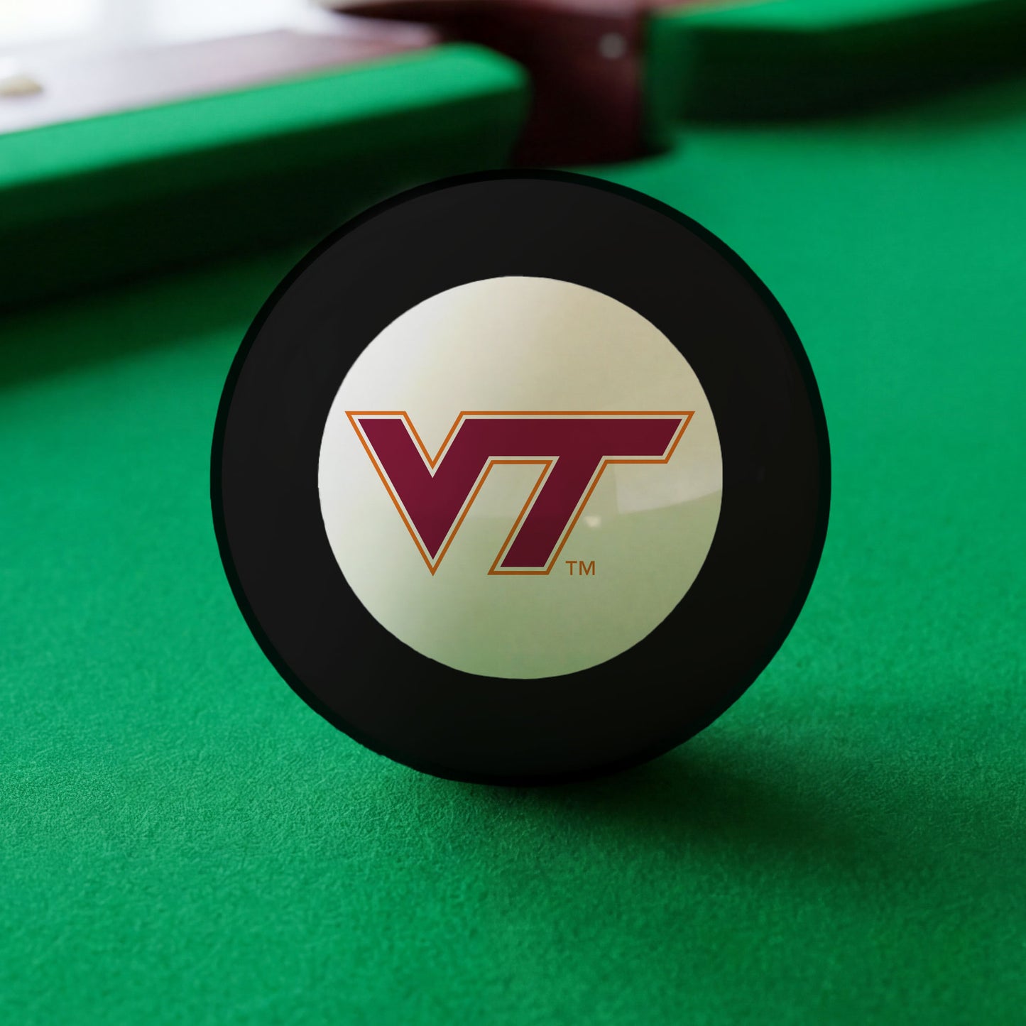 Official Vanderbilt-Commodores-Pool-8-Ball Collegiate 8-Ball Lined Up on Green Felt Pool Table Surface with Billiard Ball Rack