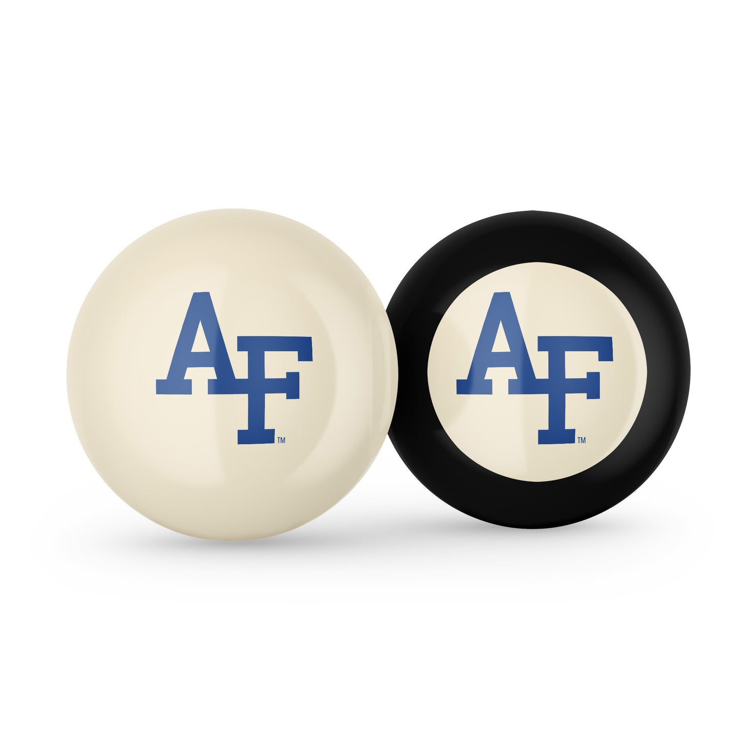 Buy Official Air-Force-Falcons-Pool-Cue-8-Ball-Set Regulation Pool Table Cue Ball and 8-Ball Combo Set - Premium Collegiate Billiards Pack Front View