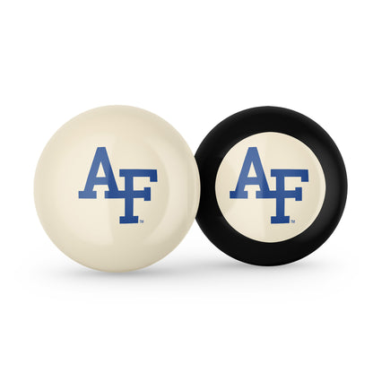 Buy Official Air-Force-Falcons-Pool-Cue-8-Ball-Set Regulation Pool Table Cue Ball and 8-Ball Combo Set - Premium Collegiate Billiards Pack Front View