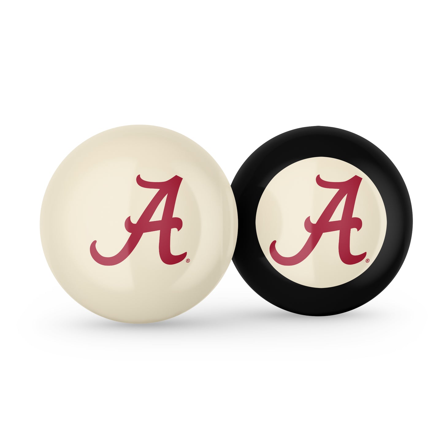 Buy Official Alabama-Crimson-Tide-Pool-Cue-8-Ball-Set Regulation Pool Table Cue Ball and 8-Ball Combo Set - Premium Collegiate Billiards Pack Front View