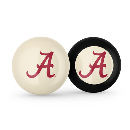 Buy Official Alabama-Crimson-Tide-Pool-Cue-8-Ball-Set Regulation Pool Table Cue Ball and 8-Ball Combo Set - Premium Collegiate Billiards Pack Front View