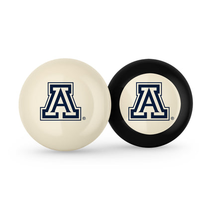 Buy Official Arizona-Wildcats-Pool-Cue-8-Ball-Set Regulation Pool Table Cue Ball and 8-Ball Combo Set - Premium Collegiate Billiards Pack Front View