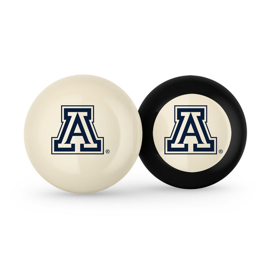Buy Official Arizona-Wildcats-Pool-Cue-8-Ball-Set Regulation Pool Table Cue Ball and 8-Ball Combo Set - Premium Collegiate Billiards Pack Front View