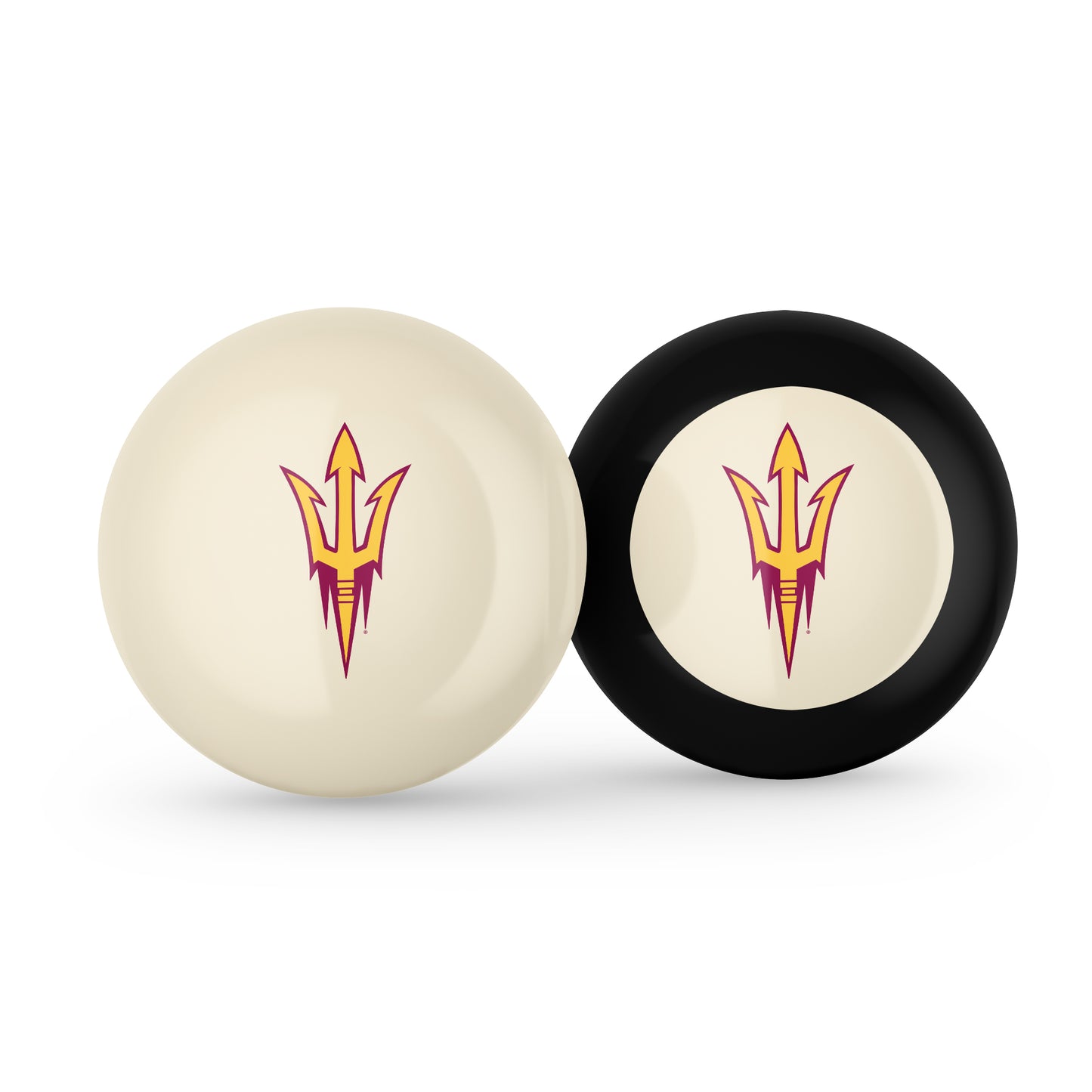 Buy Official Arizona-State-Sun-Devils-Pool-Cue-8-Ball-Set Regulation Pool Table Cue Ball and 8-Ball Combo Set - Premium Collegiate Billiards Pack Front View