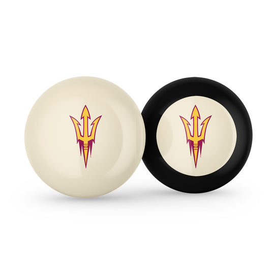 Buy Official Arizona-State-Sun-Devils-Pool-Cue-8-Ball-Set Regulation Pool Table Cue Ball and 8-Ball Combo Set - Premium Collegiate Billiards Pack Front View