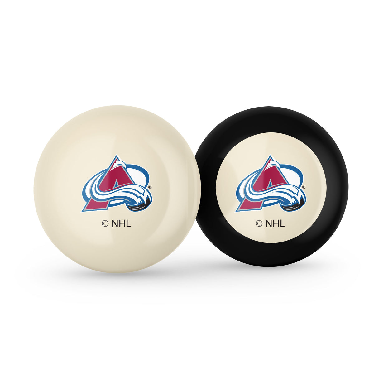 Colorado Avalanche NHL cue ball and 8-ball combo set with team logos