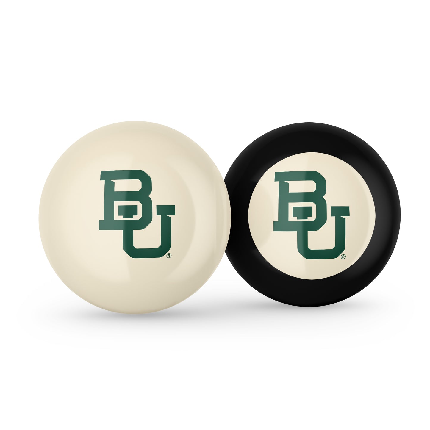 Buy Official Baylor-Bears-Pool-Cue-8-Ball-Set Regulation Pool Table Cue Ball and 8-Ball Combo Set - Premium Collegiate Billiards Pack Front View