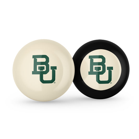 Buy Official Baylor-Bears-Pool-Cue-8-Ball-Set Regulation Pool Table Cue Ball and 8-Ball Combo Set - Premium Collegiate Billiards Pack Front View