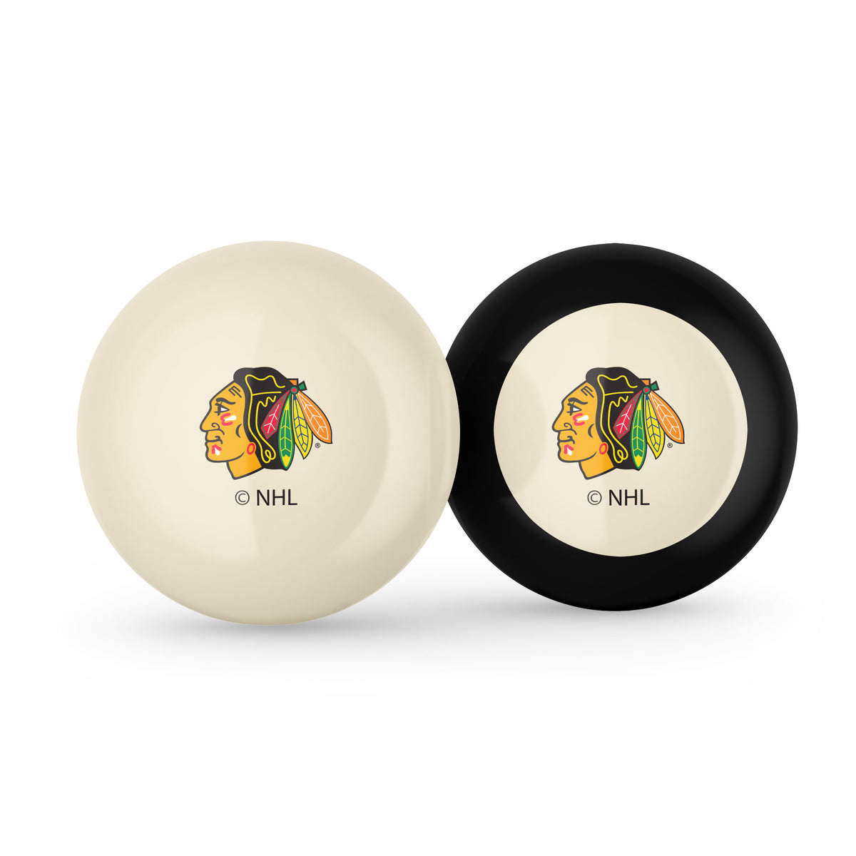 Chicago Blackhawks NHL cue ball and 8-ball combo set with team logos