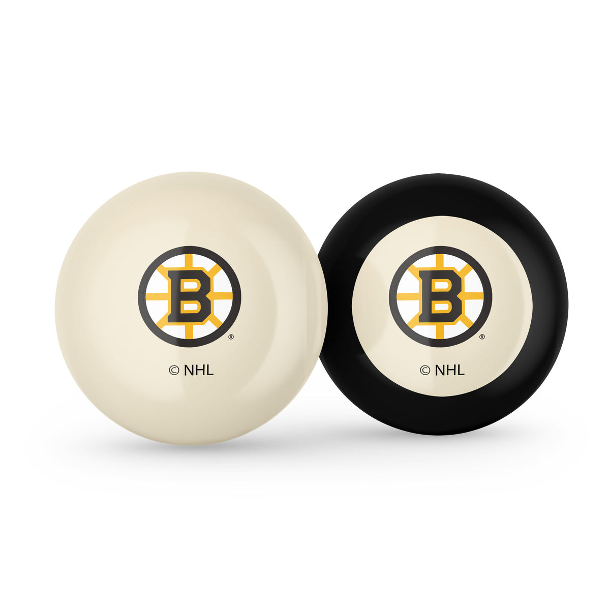 Boston Bruins NHL cue ball and 8-ball combo set with team logos