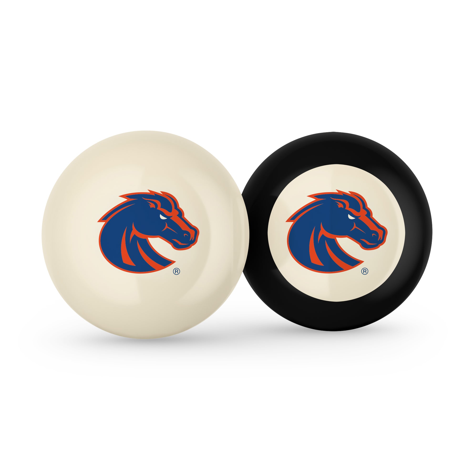 Buy Official Boise-State-Broncos-Pool-Cue-8-Ball-Set Regulation Pool Table Cue Ball and 8-Ball Combo Set - Premium Collegiate Billiards Pack Front View