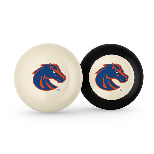 Buy Official Boise-State-Broncos-Pool-Cue-8-Ball-Set Regulation Pool Table Cue Ball and 8-Ball Combo Set - Premium Collegiate Billiards Pack Front View