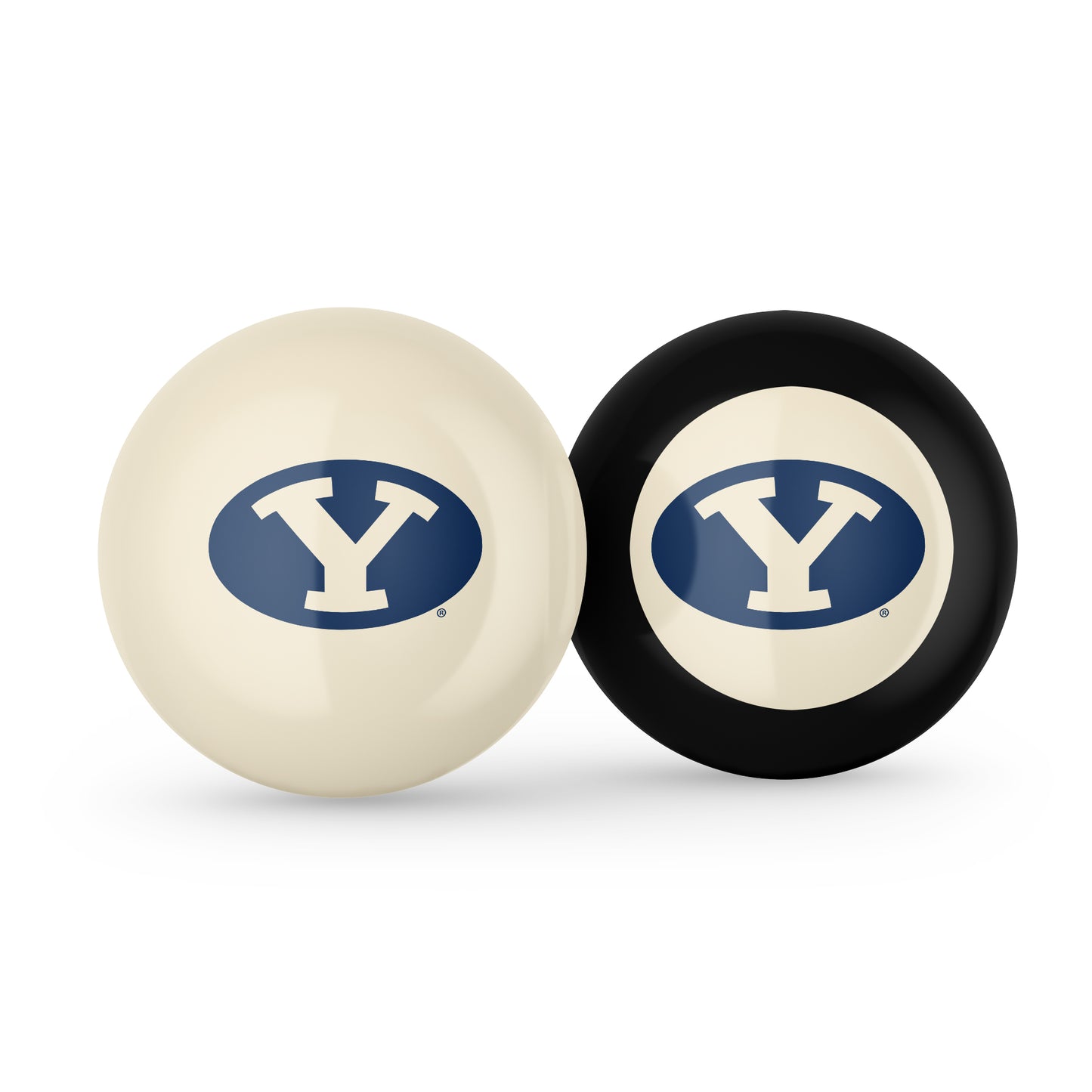 Buy Official Byu-Cougars-Pool-Cue-8-Ball-Set Regulation Pool Table Cue Ball and 8-Ball Combo Set - Premium Collegiate Billiards Pack Front View